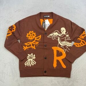Rebel Minds Cardigan Mens XL‎ Brown Orange Graffiti Cherub Angel Streetwear